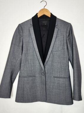 Theory Women's Gray Blazer with Black Shawl Collar